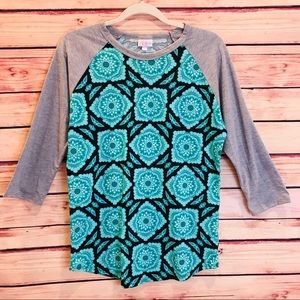 LULAROE Randy Baseball Tee in Gray & Green